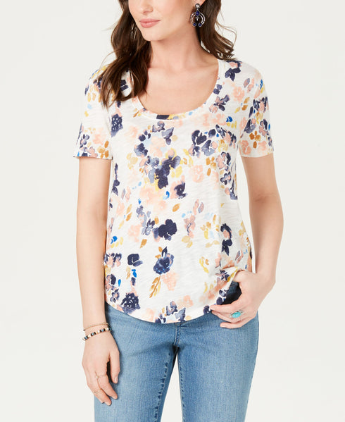 Lucky Brand Floral Print Scoop Neck T-Shirt